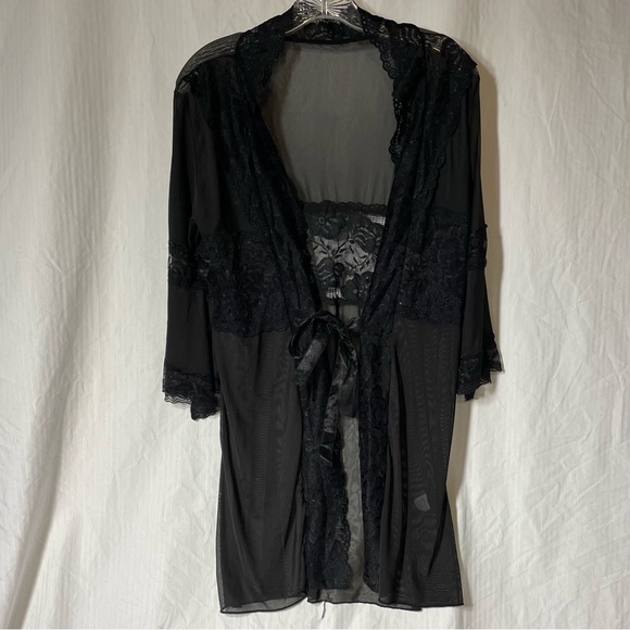 Shirley of Hollywood Sheer Black Lace short Robe - Picture 1 of 4